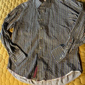 Men's Striped Button-Up Shirt with embroidered front